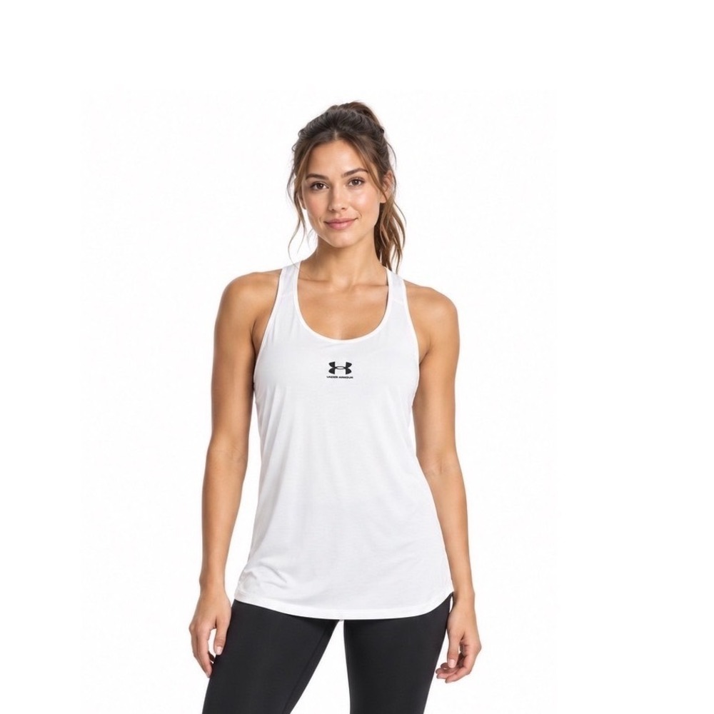 Under Armour HeatGear Authentics Compression Tank White L Activewear Gym 110-39
